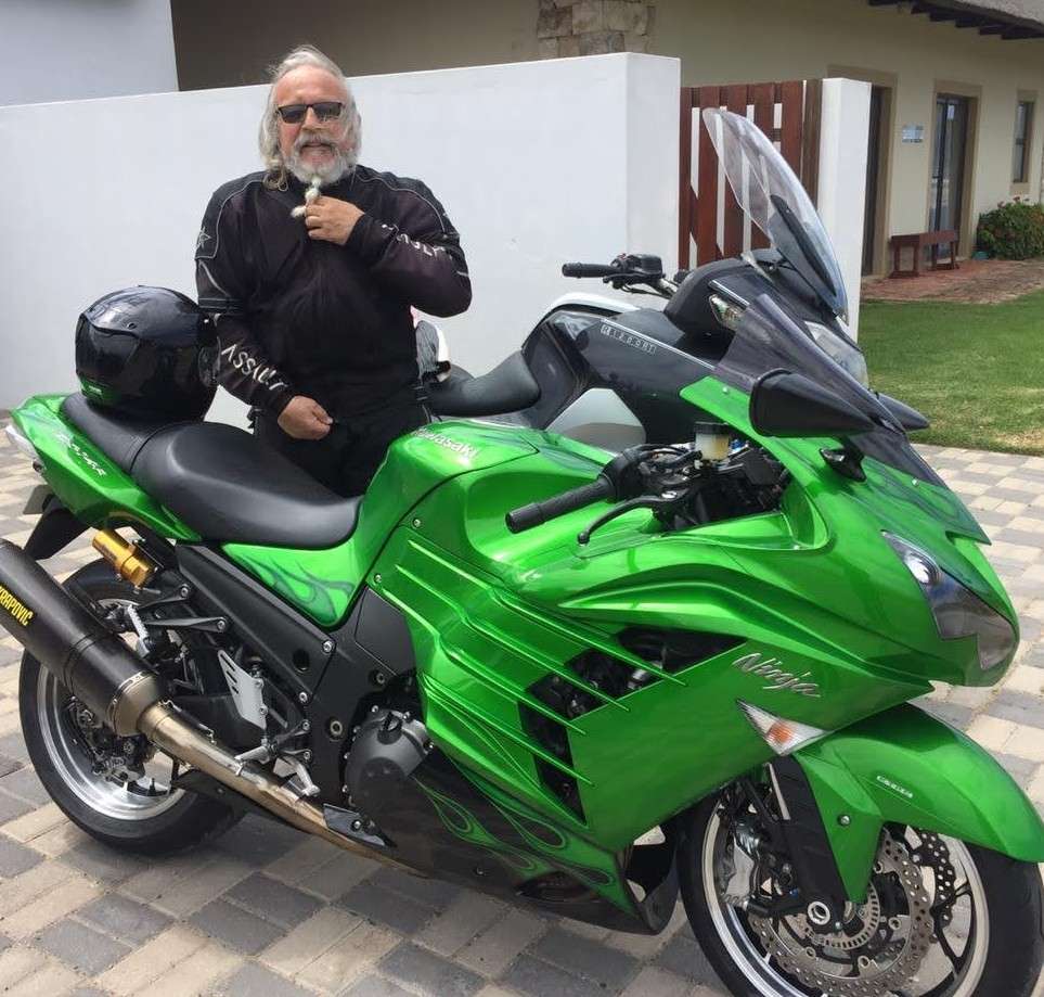 Jean René Derché with his motorcycle